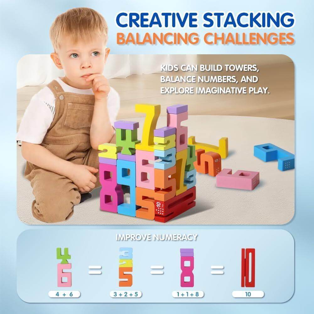 BrightBlocks – Montessori wooden number stacking toy